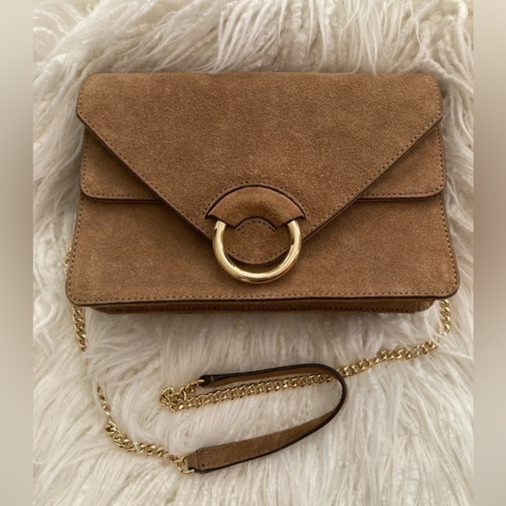 Banana Republic Brown Suede Crossbody Bag with Gold Chain